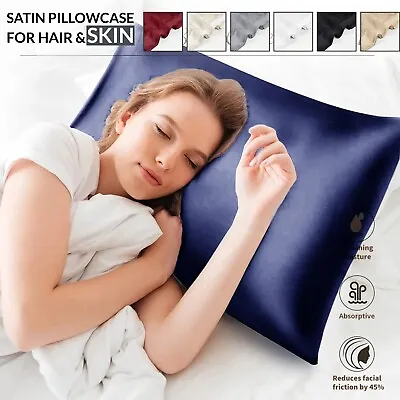 100% Satin Silk Soft Pillowcase For Hair Pillow Covers Queen Standard 2 Pack • £5.07