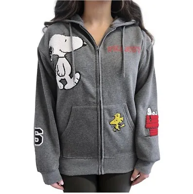 Peanuts Snoopy Mickey Winnie Stitch  Zip Sweatshirt Hoodie Chenille Patches • $34.96