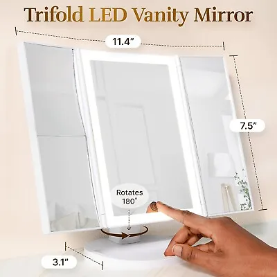 Vanity Mirror Beautyworks Backlit Makeup 36 LED Touch-Screen Light 1/2/3X • £13.95