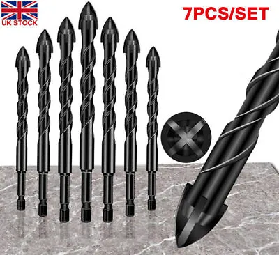 7Pcs 4-Edge Cross Drill Bit Set Masonry Drill Bit Set Hex Shank Drill Bit Set UK • £7.29