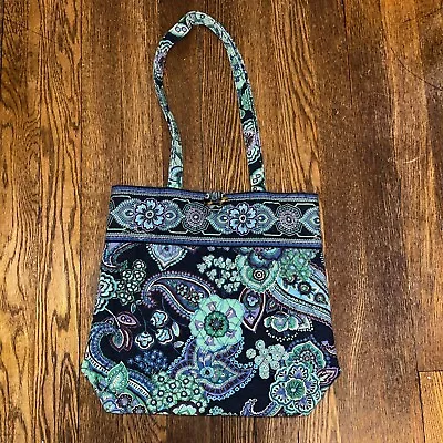 Vera Bradley Blue Rhapsody Paisley Blue & Green Vera Tote (2009) • $12