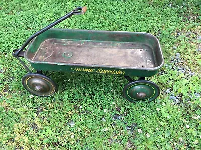 Large  Vintage 1950’s Atomic Speedster Green Yellow Wagon Metal USA Complete!! • $399