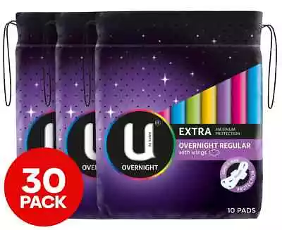 3 X U By Kotex Extra Overnight Pads Maxi Wings 10pk Free Delivery AU. • $17.89
