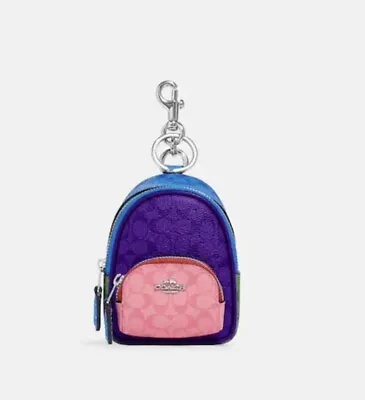 ☂️🍄MINI Court Backpack Bag Charm In Color Lock Signature Canvas SV/Sport Purple • $229.31