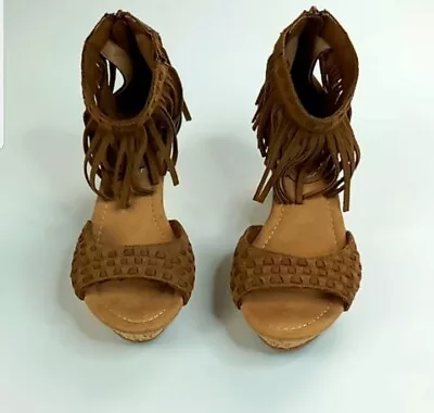 Minnetonka Size 9 Women's Chocolate Brown Isabel Suede Ankle Fringe Open Toe Zip • $39.99