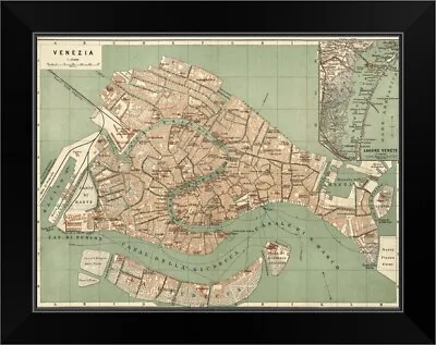 Antique Map Of Venice Ca. 1886 Black Framed Wall Art Print Venice Home Decor • £52.25