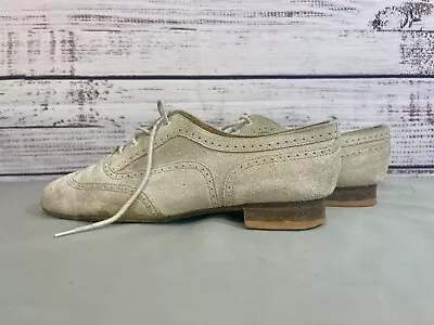 J Crew Shoes Womens 7.5 Tan Suede Oxford Cap Toe Brogue Accent Made In Italy • $25