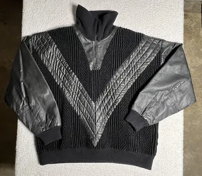 Vintage Troop 1/4 Zip Leather Sweater Hip Hop 80’s 90’s Black Pullover Y2K • $49.95