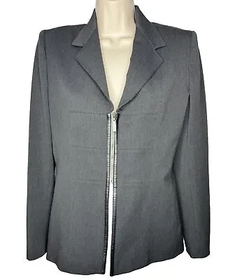 Vertigo Paris France Gray Blazer Suit Zip Up Jacket Leather Trim Sz M • $80