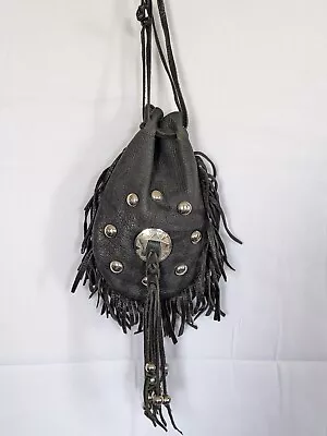 Black Fringed Western Cinch Strap Hippie Boho Handbag Medicine Bag • $14