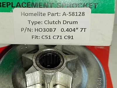 Homelite C51 C71 C91 Chainsaw Clutch Drum & Bearing. Laser Part: HO30B7 BE QUICK • £19.50