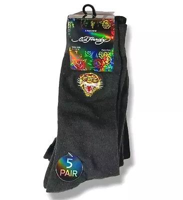 Ed Hardy Crew Socks Mens Size 10-13 Black New With Tags 5 Pairs • $18
