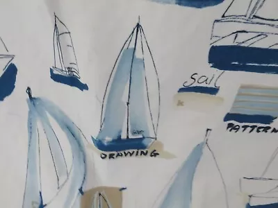 Vintage Ocean Blue Sail Boats Nautical Barkcloth Cotton Fabric NEVER USED • $49.99