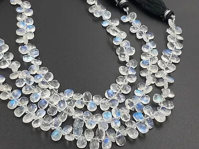 AAA RAINBOW MOONSTONE PEAR BRIOLETTE FACETED 4.5x7-5x7.5 MM BEADS 6.5  STRANDS • $24.43