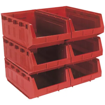 6 PACK Red 310 X 500 X 190mm Plastic Storage Bin - Warehouse Part Picking Tray • £194.99