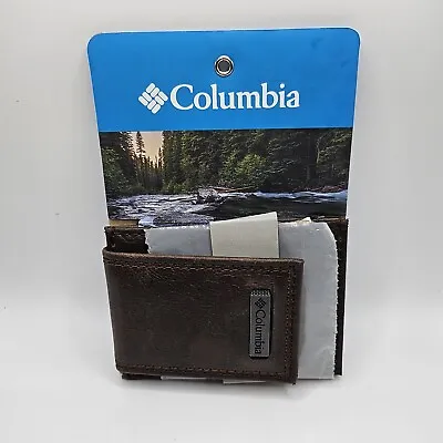 Columbia Men's Leather RFID Slim Wallet W/ Magnetic Clip Brown NEW Free Shipping • $24.95