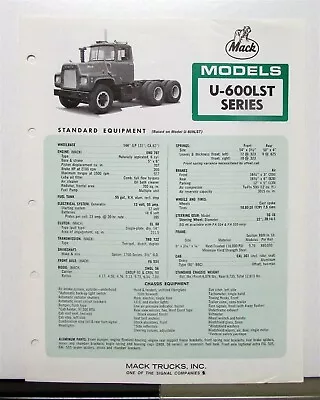 1970 Mack Truck Model U 600LST Specification Sheet • $14.28