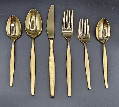 VIP Gold-Tone Stainless 6 Piece Place Setting Flatware/Silverware W Sleeve VTG • $18.88