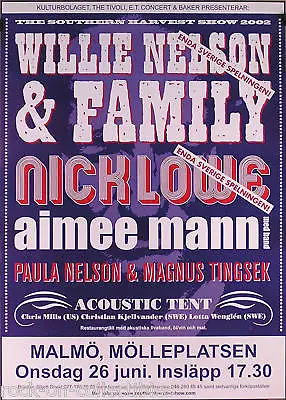 $34.99 • Buy Willie Nelson 2002 Nick Lowe Aimee Mann Original Swedish Concert Poster 