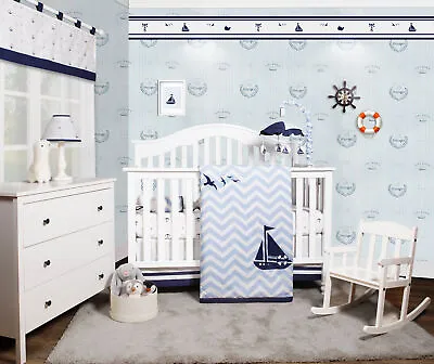 5 PCS Bumperless Nautical Sailor Baby Boy Nursery Crib Bedding Sets OptimaBaby • $41.99