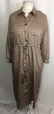 PRIMARK Women's Shirt Dress UK12 Geometric Square Long Sleeves Tie Belt C1842 • £8.55