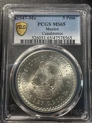 1947-Mo Mexico Cuauhtemoc KM465 5 Peso PCGS MS65 .900 Silver • $130