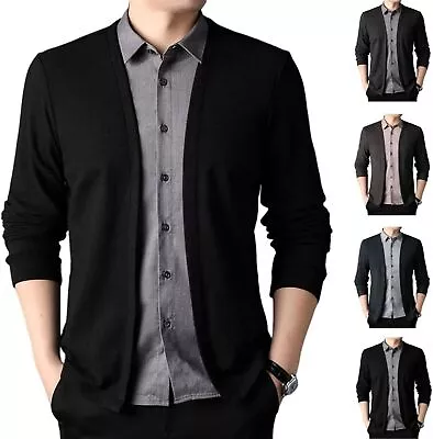 Men's Fake-Two Piece Shirt Collar Knitted Cardigan Sweater Long Sleeve Cardigan • $25.98