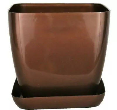 £4.99 • Buy Plastic Plant Pots Flower 16 Colours Decor Square Gloss Orchid Saucer