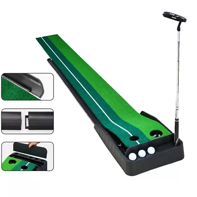 Indoor Golf Putting Green Golf Training Putting Mat Tracks With Auto Ball Return • $41.50