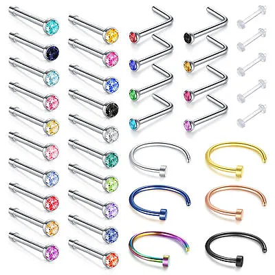 39PCS 22G Stainless Steel Nose Nail Screw Ring Studs Bone L Shape Piercing Set • $11.99