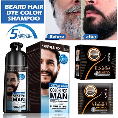 200ml Men Black Beard Simple Hair Dye Color Shampoo Permanent Mustache Darkening • $8.65