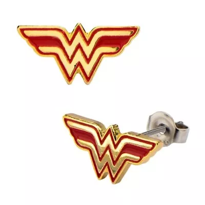 Licensed DC Comics Wonder Woman Red And Gold Logo Stud Earrings • $12.99