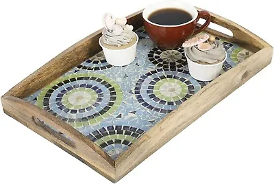 Intricate Glass Mosaic Design Rectangular Decorative Mango Wood Serving Tray • $29.99