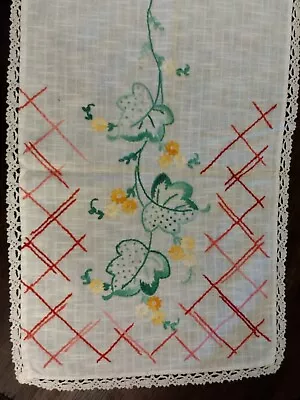 Vintage Table Runner Dresser Scarf Hand Embroidered Flowers 38x12.5 • $8.99