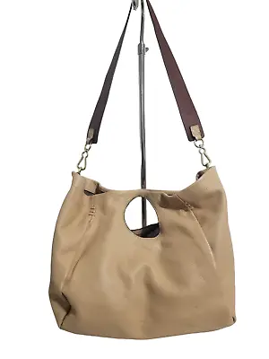 Vince Camuto Bea Crossbody Shoulder Handbag Hobo Beige Leather Circle Cutout • $35.99