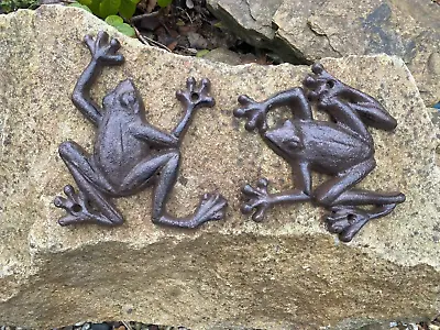 Cast Iron Frog Garden Wall Decoration - Outdoor Ornament Climbing Metal • £6.99