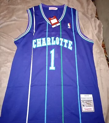 Large Muggsy Bogues Charlotte Hornets Purple NBA Jersey Brand New  • $68.25