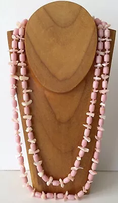 Vintage Pink MOP Chip & Lucite Barrel Bead Endless Long Necklace 55  • $17.88