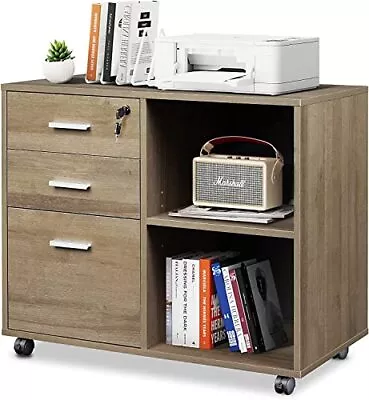  3-Drawer Wood File Cabinet With Lock Mobile 15.7 D X 31.3 W X 24.7 H Gray Oak • $111.58