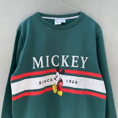 90s Mickey Mouse Disney Print Sweatshirt Vintage S Unisex Green Red Stripe USED • $115