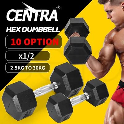 Centra Dumbbells Rubber Hex 2.5kg-30kg Home Gym Exercise Weight Fitness Training • $33.99
