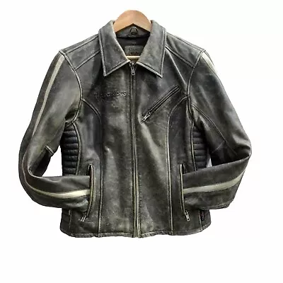 HALVARSSONS Men's Biker Jacket Retro Distressed Faded Leather Motorcycle Style • $156.53