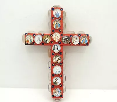 Vintage Mexican Wood Cross Saints 3D Folk Art  • $45