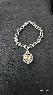 Judith Ripka Bracelet Sterling Silver Athena Link With Canary Crystal Heart • $99