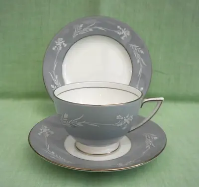 Vintage Minton Bone China Tea Trio - Tea Cup Saucer Side Plate - Grey Cameo • £8.99