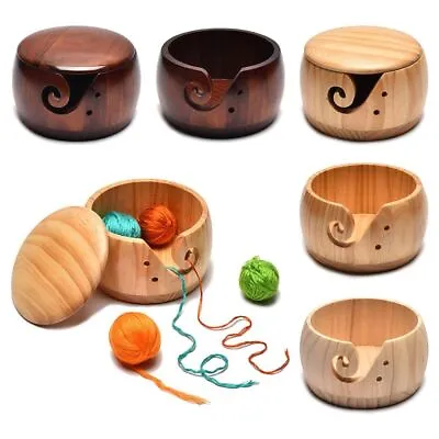 Basket Wool Holder Organizer Wooden Yarn Bowl Knitting Crochet Weaving Tool • £10.76