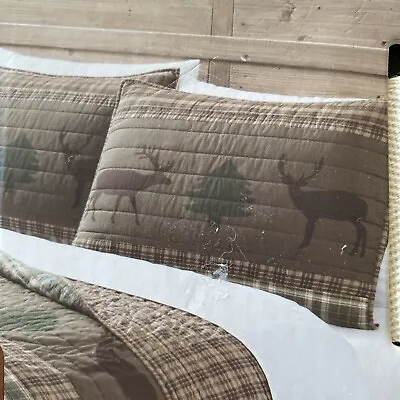 Set Of 2 Rustic Cabin Lodge Pillow Sham 20x26  Standard Deer Stitching Patchwork • $35
