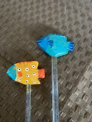 Vintage Wooden Fish Glass Swizzle Sticks Stirrers Lot Of 2 • $8.95