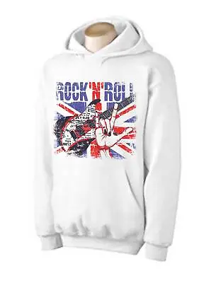 ROCK N ROLL UNION JACK HOODIE - Britpop Paul Weller Oasis Noel Gallagher T-Shirt • £25.95