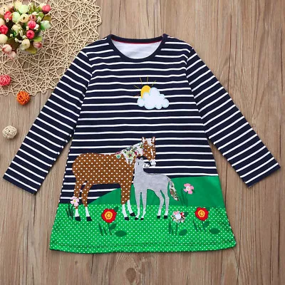 Baby Girl Kid Spring Clothes Horse Print Embroidery Princess Party Dress • $21.07